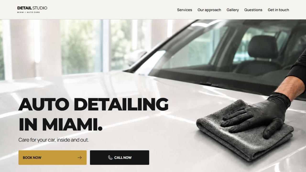 Detail Studio Miami website preview with booking and call buttons