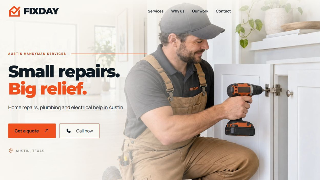 FIXDAY Austin handyman website preview with quote and call buttons