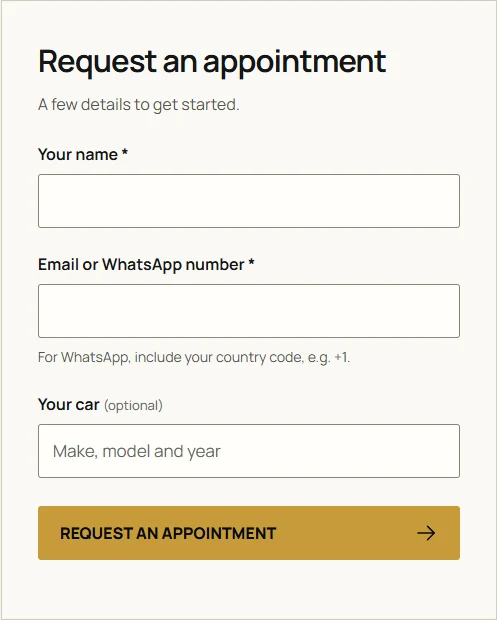 Detail Studio appointment request form