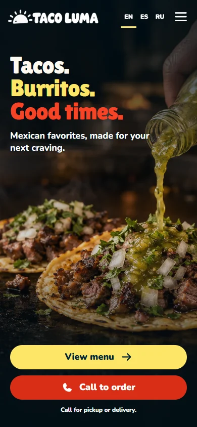TACO LUMA website on a phone