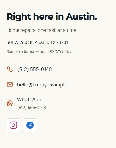FIXDAY mobile website showing direct contact details