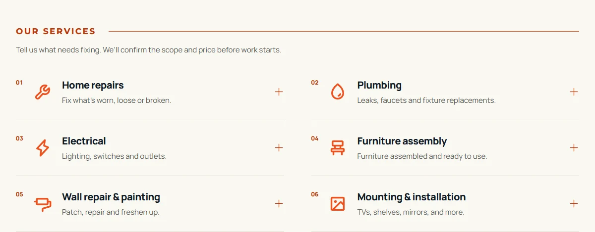 FIXDAY website showing home repair services